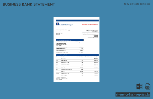 Lansforsakrigar Bank Firmenkontoauszug (Word- und PDF-Beispiel)